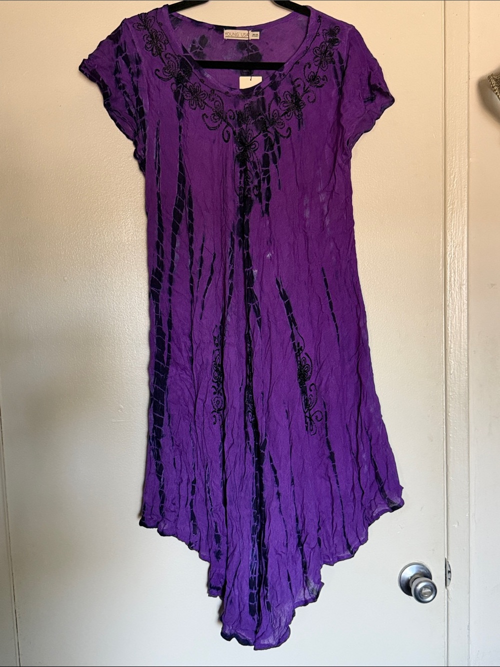 Young USA one size Purple Crinkle Midi Dress with Black Detailing